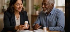 Advisor reviewing prescription medication options with a Medicare member